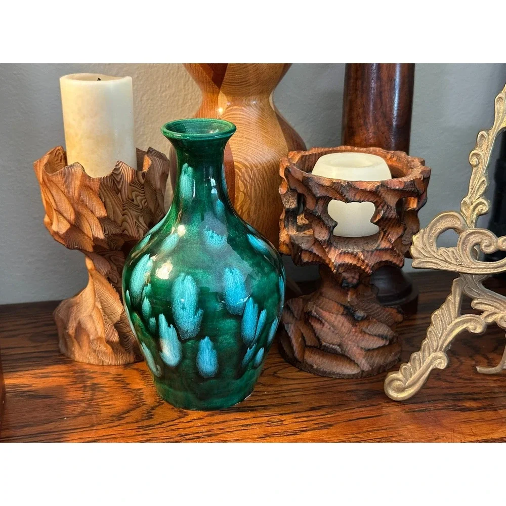 D. Hausen Signed Studio Pottery Vase Green Turquoise Glaze 7.5